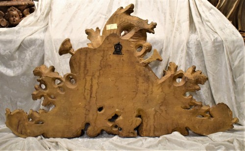 Antiquités - Couronnement de chaire baroque en bois sculpté, Italie fin du XVIIe